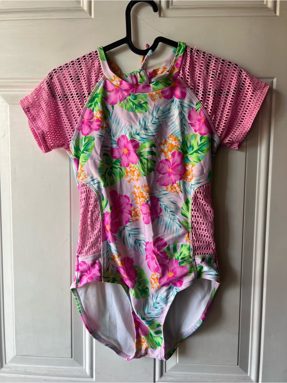 art class Pink Floral Mesh-Sleeve One-Piece Swim Suit